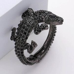 Black Rhinestone Alligator Crocodile Cuff Bracelet Statement Jewelry Accessory